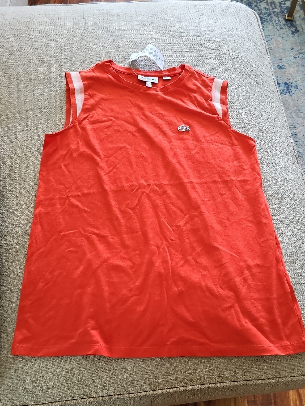 Lacoste  Sleeveless Tank with Striped Arm Detail Orange Sz 12 Youth Nwt